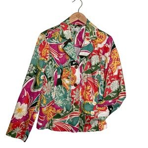 Coldwater Creek Womens Tropical Floral Jacket Blazer Size M Pink Green Yellow